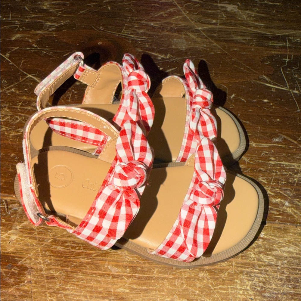 Cute Cat & Jack Gingham red and white shoes